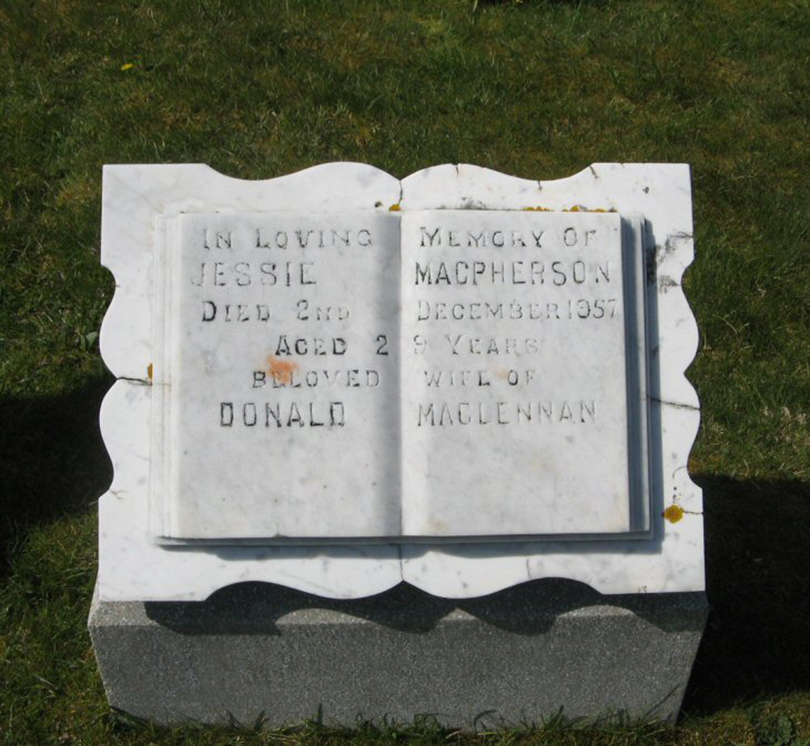 Photo of headstones/Jessie MacPherson died 1957 MI Mellon Charles